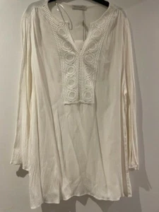 BNWT LADIES DAVID JONES CREAM IVORY LONG BLOUSE TOP SHIRT SIZE 16 LACE DETAIL - Picture 1 of 3