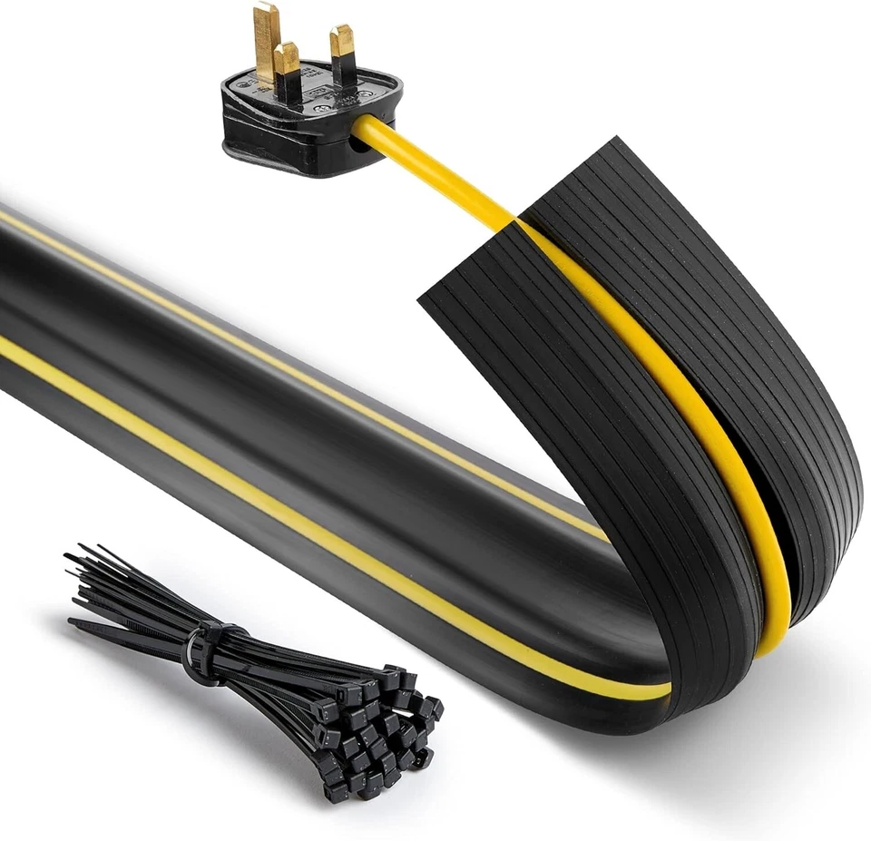 Deeba UK Floor Cable Cover Protector with Pack of Cable Ties Heavy Duty Wire 10M - Image 1 of 4