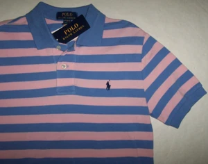 NWT Polo Ralph Lauren PINK/LIGHT BLUE STRIPE Mesh Shirt Boys L 14/16 NAVY PONY - Picture 1 of 3