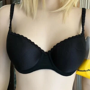 Wonderbra 7764 Push-Up Molded Cup Bra Size 34B Black Padded Daisy Trim UWire New - Picture 1 of 12