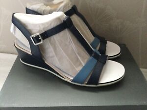 BNIB Ladies Ecco blue leather wedge sandals size UK 6 (EU 39)