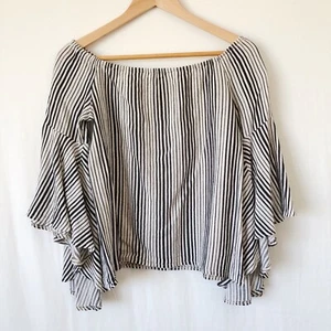 JAASE Blouse Top Size XS 8 Black Cream Striped Off Shoulder Cotton Flutter Boho - Picture 1 of 13