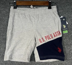 NEW U.S. Polo Assn Shorts Grey Logo Terry Cloth Drawstring Kids Size M (8) NWT - Picture 1 of 8