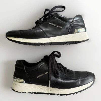 Michael Kors Allie Trainer Sneakers Women's Shoes Leather Black Silver 8.5 39 M - Image 1 of 4