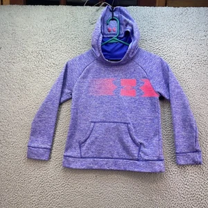 Under Armour Hoodie Girls Youth YMD Purple/ Pink Cold Gear Logo Kangaroo Pocket - Picture 1 of 10