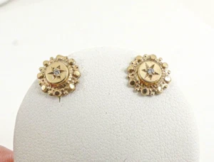 9ct Gold Diamond Stud Earrings Vintage Patterned Butterfly 10mm with gift box - Picture 1 of 8