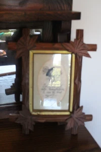 Antique Walnut Criss-Cross Frame with Flower Cross Stitch and Caligraphy - Picture 1 of 20
