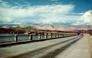 Oregon Dalles Interstate Bridge Spanning The Columbia River 1955 Postcard - Picture 1 of 2