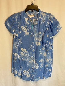 NWT Laura Ashley Top SZ S Blue & White Floral Button Front Lace Sleeves Women's - Picture 1 of 24