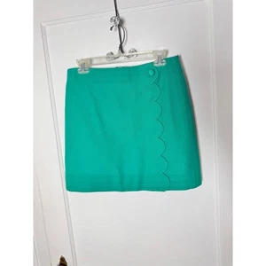 J. Crew Women's Green Wool Blend Short Scalloped Mini Skirt Prep Size 8 Twee - Picture 1 of 8