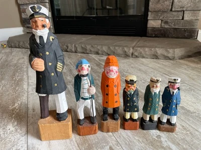 Vintage Lot of Hand Carved Wooden Sea Captain Fishermen Sailors - Image 1 of 4