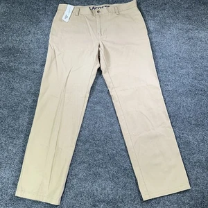 New Lacoste Pants Mens 36x32 Beige Classic Logo Twill Preppy Casual Travel Chino - Picture 1 of 14
