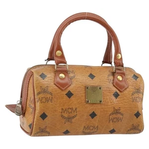 MCM Logogram Vicetos Hand Bag PVC Leather Brown Gold Auth BA6051 - Picture 1 of 20