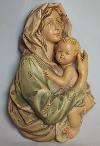 Placa de pared vintage firmada por A. Borsato Virgen y Niño 13" Italia - Imagen 1 de 12