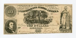 1861 T-30 $10 The Confederate States of America Note - CIVIL WAR Era - Picture 1 of 2