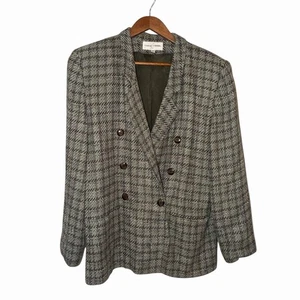 Blazer doppiopetto tweed vintage casual angolo taglia 12 USA verde marrone LEGGI - Foto 1 di 14