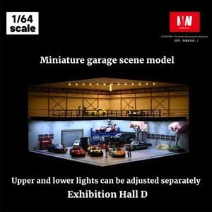Modelo de sala de exposición de automóviles Diorama 1/64 modelo de luz LED de dos pisos modelo de escena de garaje de automóvil - Imagen 1 de 70