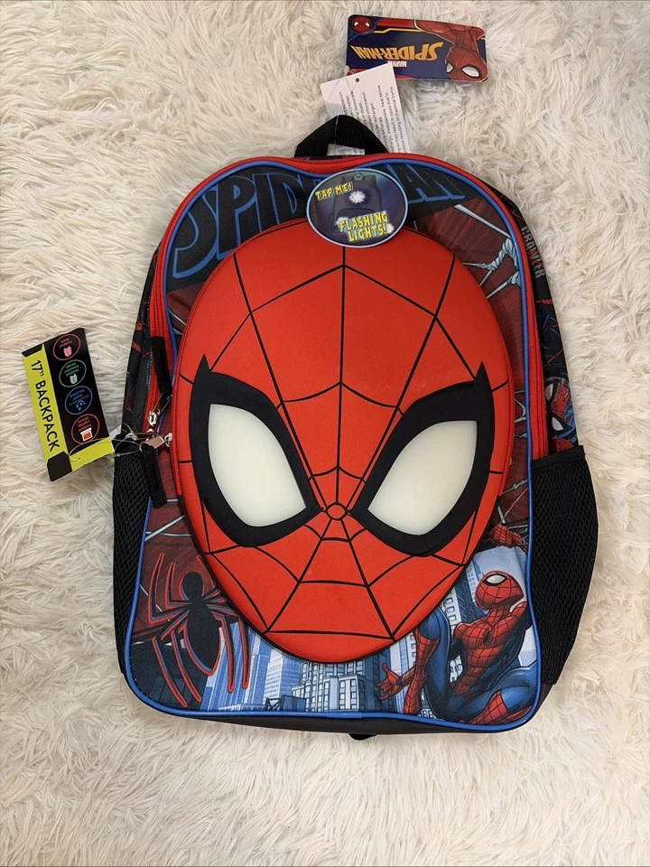 Marvel Spiderman 17”Backpack Amazing Spider-Man Sport School Flashing Lights New - Image 1 of 4