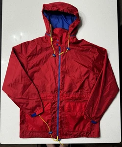 VTG Stearns Dry Wear Jacket Mens Medium Red Full Zip Hooded Windbreaker - Picture 1 of 5