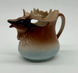 Brocca alce austriaca vaso Ewer statuina porcellana caccia marrone panna corna - Foto 1 di 10