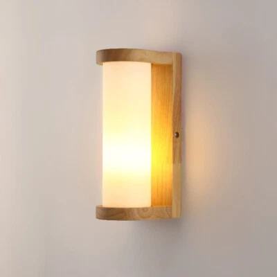 Luminária de parede LED madeira maciça estilo tronco nórdico abajur de vidro lâmpada E27 - Imagem 1 de 4