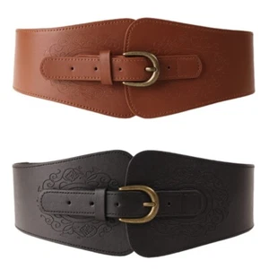 Women Embossed Wide Faux Leather Belt Waistband Solid Stretchy Corset ON24157 - Bild 1 von 12