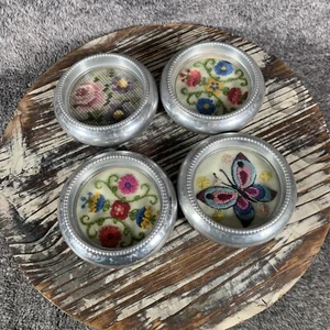 Frank M. Whiting Coasters Cross Stitch Floral Mid Century Lot of 4 - Picture 1 of 17