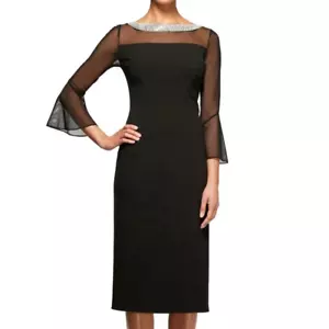 New Alex Evenings Embellished Illusion Dress Black size 16P - Picture 1 of 8