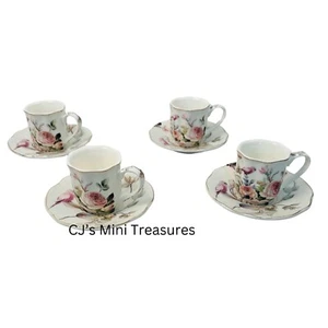 GRACE TEAWARE Expresso Cups Gift  SET 8 PIECES Cottage Rose Bird Fine Porcelain - Picture 1 of 8