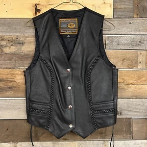 First Classics Leather Gear Fringe Vest Women’s Size M Black Motorcycle Biker - Picture 1 of 8