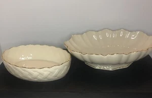 Lenox Symphony Scalloped Oval Serving Dish & Lattice Oval Dish  W/Gold Trim - Picture 1 of 9