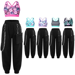 Flower Girl 2 Pieces Dance Outfit Crop Top with Chain Pants Dancewear Sportswear - Picture 1 of 45
