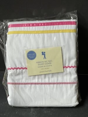 RARE New! POTTERY BARN KIDS Ribbon *TWIN Ric Rac DUVET COVER Pink Green Yellow - Image 1 of 4