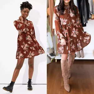 American Eagle Long Sleeve Floral Tiered Dress Size Medium Made In Italy New - Picture 1 of 11