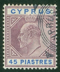 SG 59 Cyprus 1902-04. 45pi dull purple & ultramarine. Superb used, part Cyprus.. - Picture 1 of 1