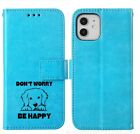 Don't Worry Be Happy Engraved Blue Flip Case for Iphone 15 13 14 / Pro