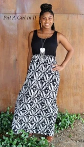 New USA PLUS SIZE BLACK & WHITE HARLEQUIN ROMANCE BOHO TANK MAXI DRESS XL 1X 2X - Picture 1 of 4