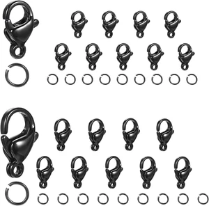 40Pcs Lobster Claw Clasps, Black Lobster Clasps with Jump Ring, Stainless Steel - Picture 1 of 12