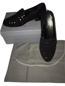 NEW Lola Cruz Womens Black Suede Silver Studded Loafers Size 37 / 6.5-7 - Picture 1 of 10