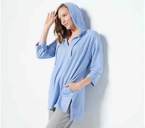 Susan Graver SG Sport Regular Drop-Shoulder Hooded Tunic,Serene Sk Small A451382 - Picture 1 of 6