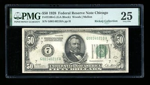 DBR 1928 $50 Chicago Numeral Fr. 2100-G PMG 25 Serial G00140210A - Picture 1 of 2