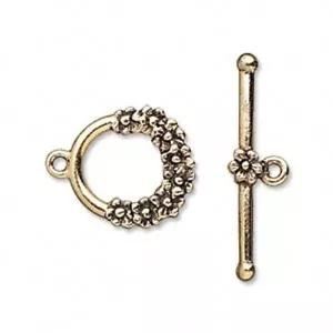 2 Sets Antiqued Gold Plated Pewter Floral Toggle Clasps / 16.5x15.5mm * - Picture 1 of 1