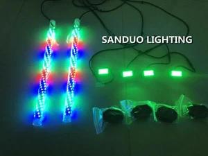 Pair 2FT Chasing Twisted Whips Light Sync with 4PCS Chasing Rock Lights 6PCS Kit - Picture 1 of 11