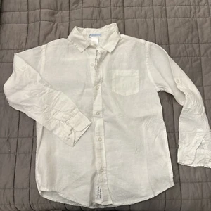 Janie and Jack Linen Shirt Boys 7 White Button Up Long Sleeve Tab Sleeve Casual - Picture 1 of 6