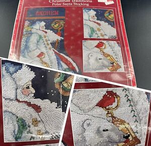 Santa and Polar Bear Christmas Stocking Counted Cross Stitch Kit Sealed Complete