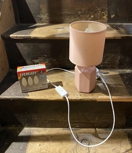 Small B & M Pink Bedside Electric Lamp With 2 Spare Bulbs - Picture 1 of 7