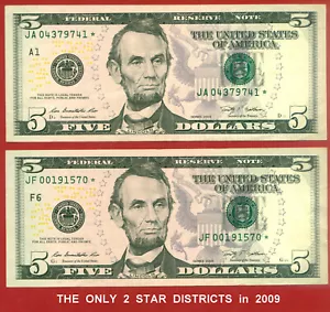 2009 5 Dollars ( 2 of 2 Star notes ) World paper money currency banknotes. - Picture 1 of 3