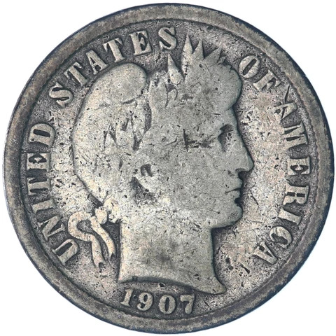 1907 (P) Barber Dime 90% Silver Good GD See Pics Z884 Cover
