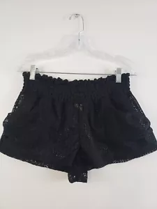 (JL4) OP Crochet Lace Shorts Womens Juniors Size L Black Sheer Swim Coverup - Picture 1 of 7