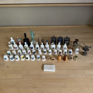Vintage Souvenir Thimbles Bells Monuments Lot ~ 54 State Travel Memorabilia USA - Picture 1 of 8